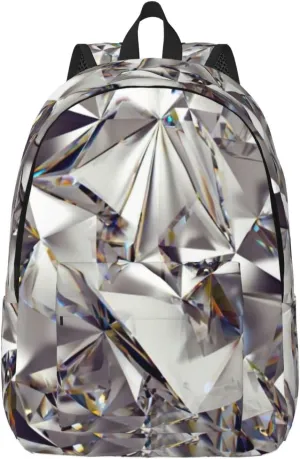 Diamond Pattern Print Unisex Versatile Canvas Backpack Vintage Travel Hiking Carrying Laptops Rucksack