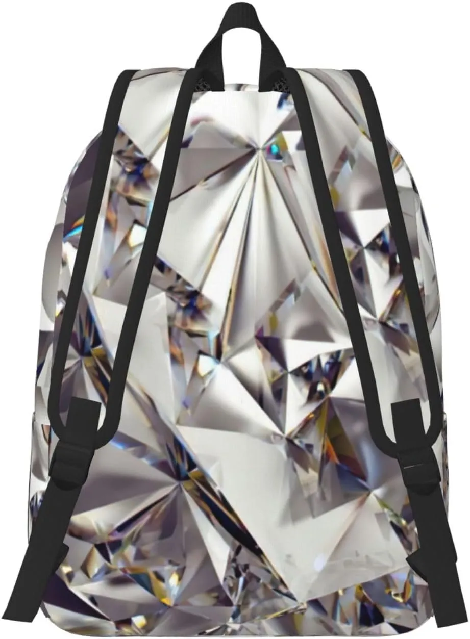 Diamond Pattern Print Unisex Versatile Canvas Backpack Vintage Travel Hiking Carrying Laptops Rucksack