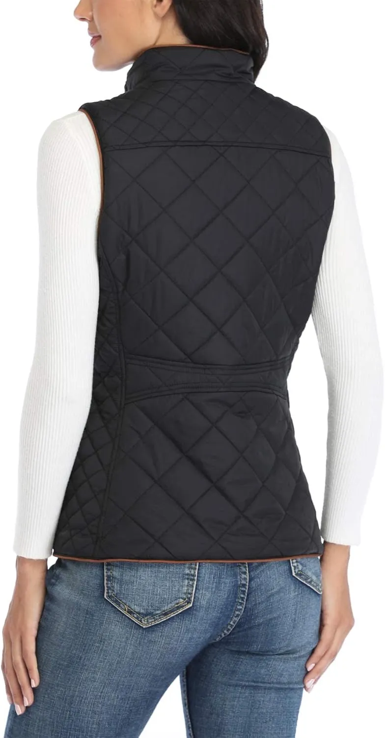 Dilgul Women Padded Vest Stand Collar Zip Up Trendy Puffer Lightweight Quilted Vest