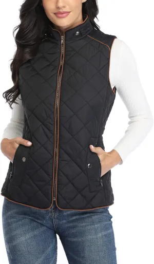 Dilgul Women Padded Vest Stand Collar Zip Up Trendy Puffer Lightweight Quilted Vest
