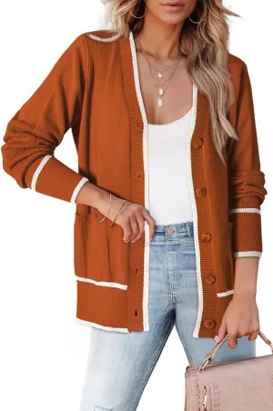Dokotoo Short Cardigans for Women Color Blocked 2024 Fall Fashion Button Down Sweaters Winter Coats with Pockets