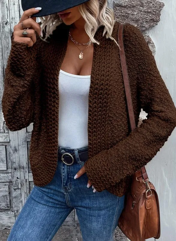 Dokotoo Women's 2025 Fashion Casual Open Front Long Sleeve Chunky Knit Cardigans Sweaters Outerwear Coats