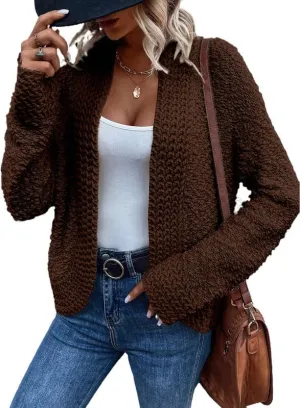 Dokotoo Women's 2025 Fashion Casual Open Front Long Sleeve Chunky Knit Cardigans Sweaters Outerwear Coats