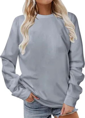 DOLKFU Sweatshirt For Womens Fashion Long Sleeve Solid Color Pullover Shirts Loose Crew Neck Casual Sweatshirts