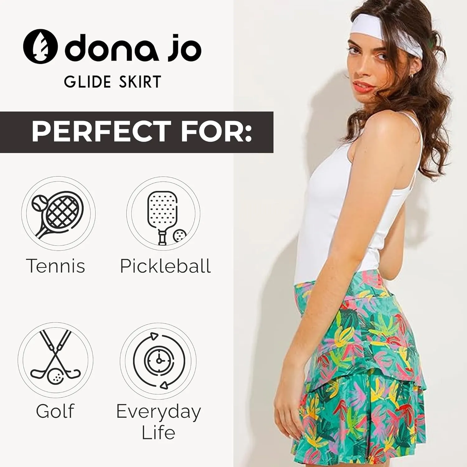 Dona Jo Glide Skort for Women - Athletic Golf Skirt with Shorts & Pockets - Comfortable Active Wear for Tennis or Any Sports