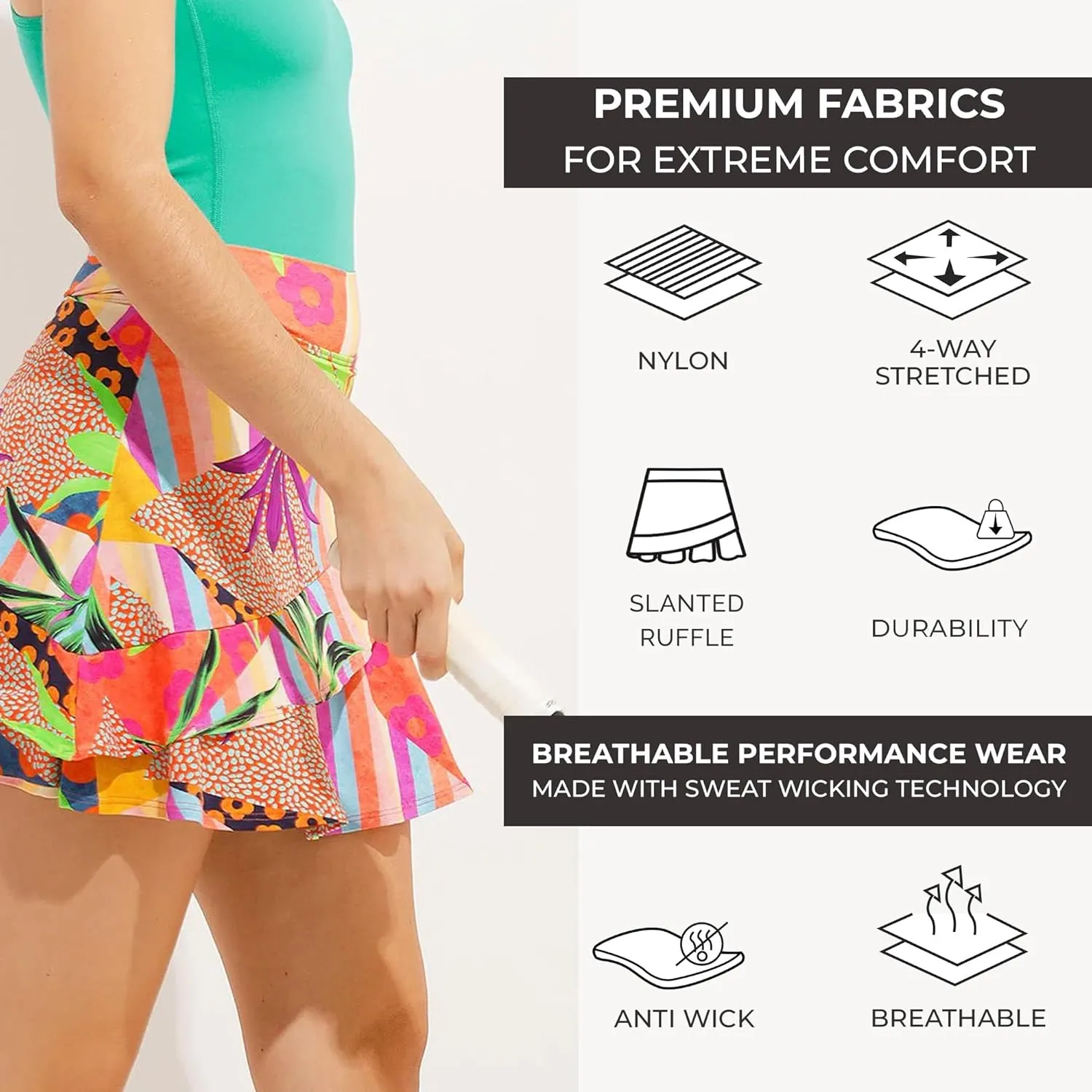 Dona Jo Glide Skort for Women - Athletic Golf Skirt with Shorts & Pockets - Comfortable Active Wear for Tennis or Any Sports