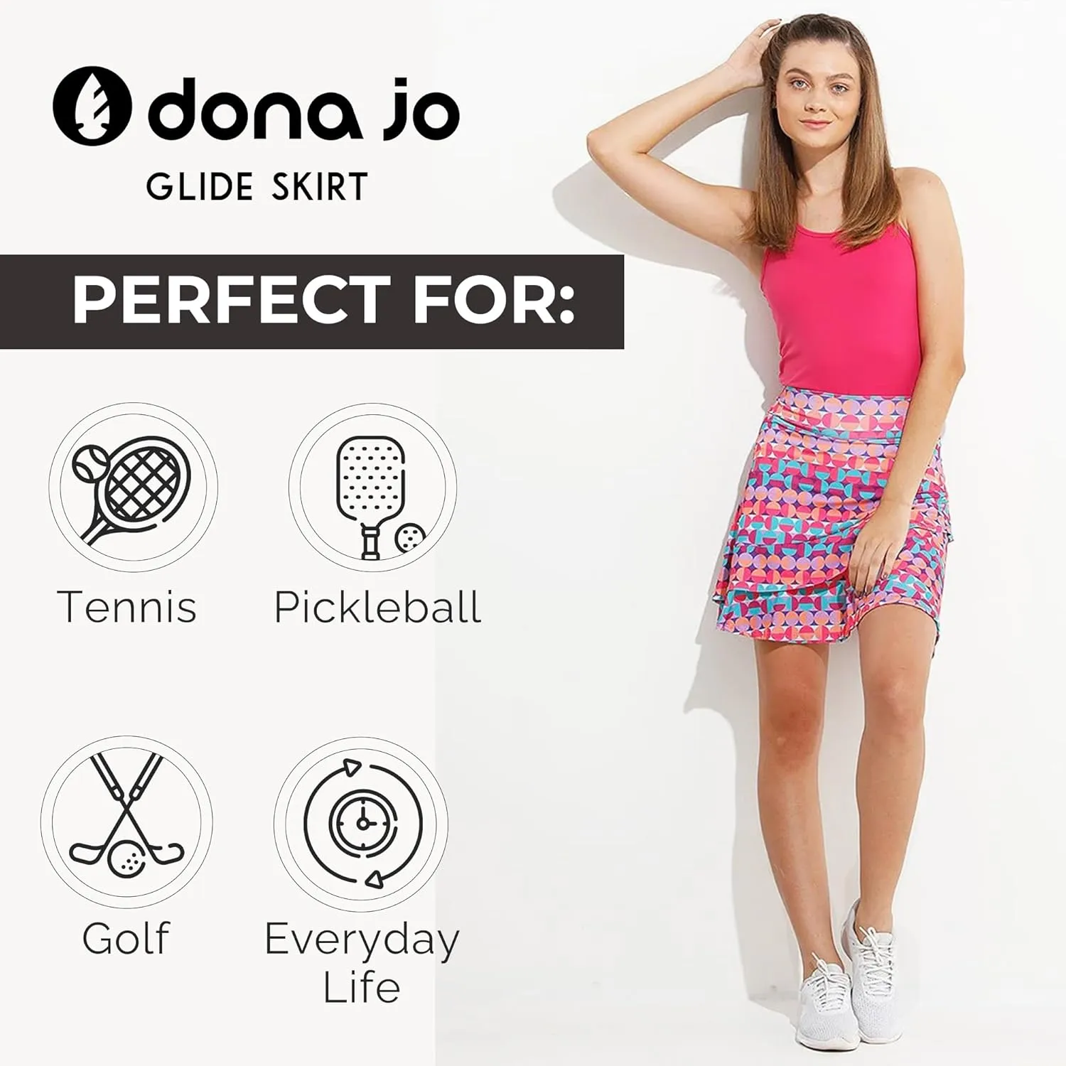 Dona Jo Glide Skort for Women - Athletic Golf Skirt with Shorts & Pockets - Comfortable Active Wear for Tennis or Any Sports