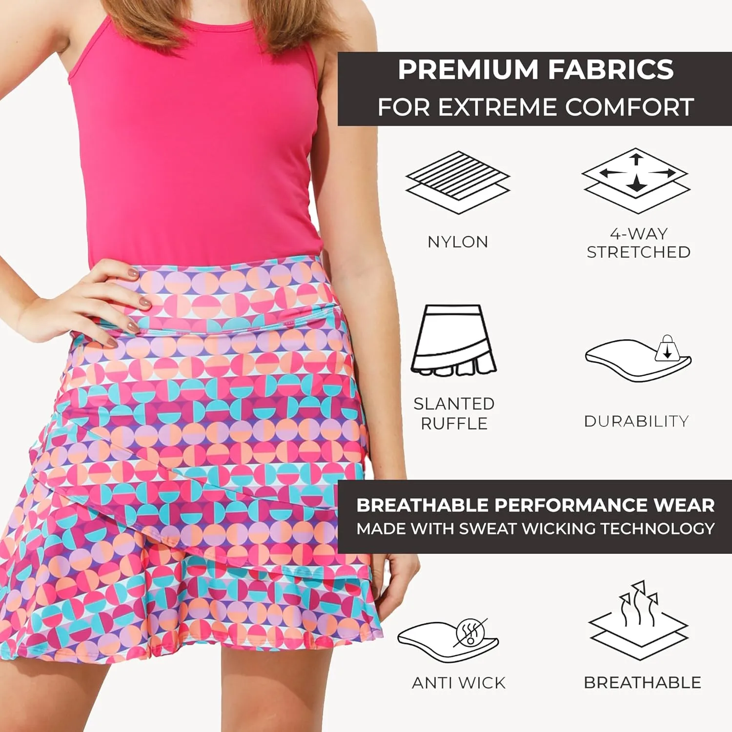 Dona Jo Glide Skort for Women - Athletic Golf Skirt with Shorts & Pockets - Comfortable Active Wear for Tennis or Any Sports