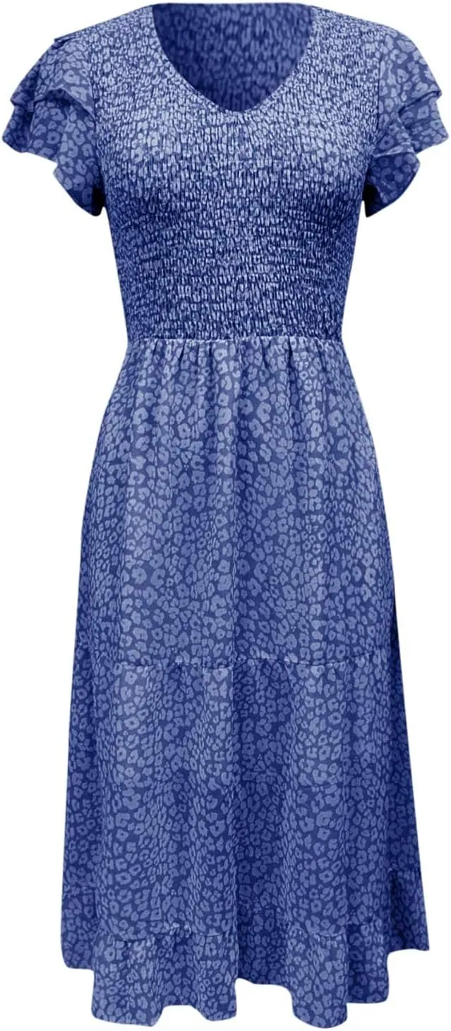 Dresses for Women 2024 Long Sleeve Casual Elegant V Neck Dress Floral Printing Short Sleeve A Womens Sundresses