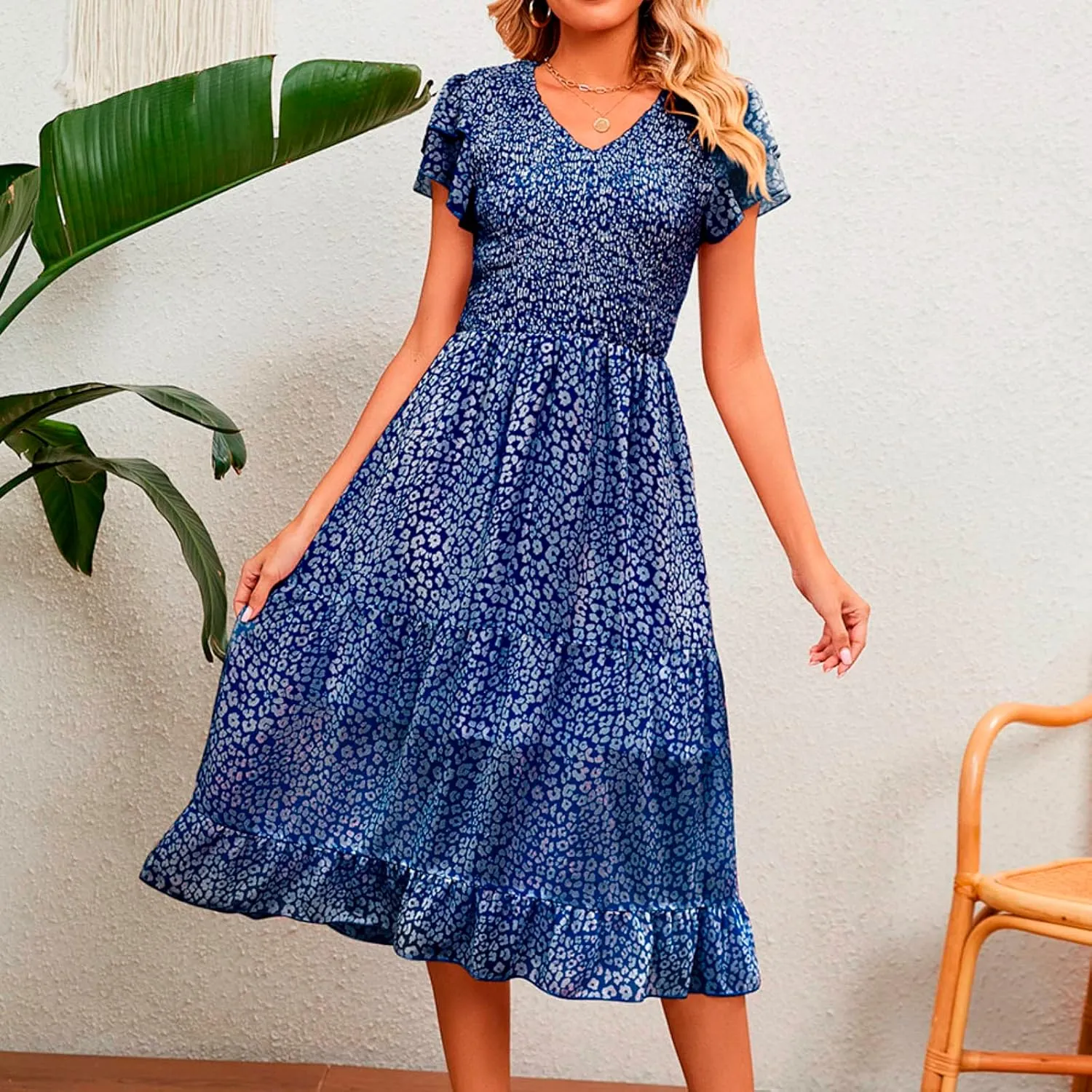 Dresses for Women 2024 Long Sleeve Casual Elegant V Neck Dress Floral Printing Short Sleeve A Womens Sundresses