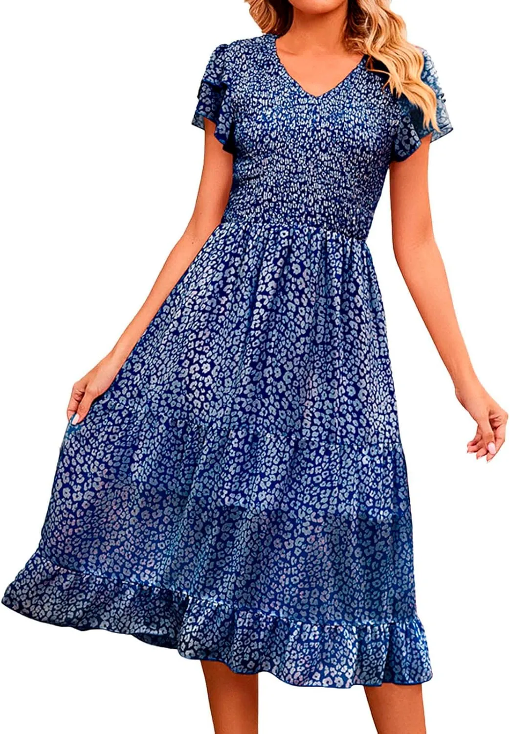 Dresses for Women 2024 Long Sleeve Casual Elegant V Neck Dress Floral Printing Short Sleeve A Womens Sundresses