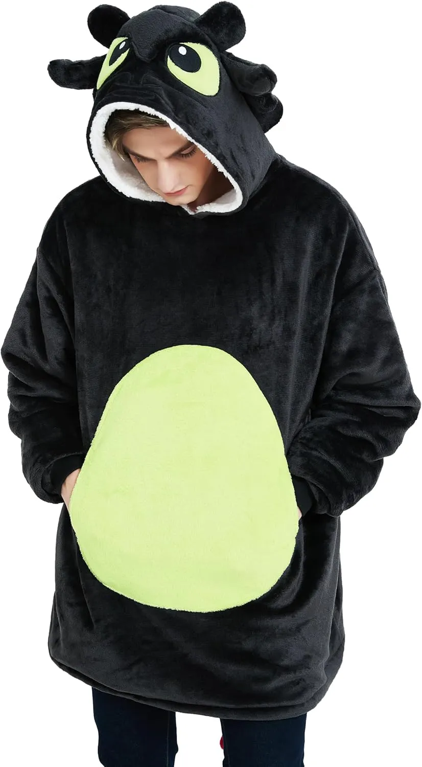 dressfan Unisex Dragon Costume Hoodie Sweatshirt Oversized Microfiber & Sherpa Warm Cozy with Giant Pocket,One Size Fits All
