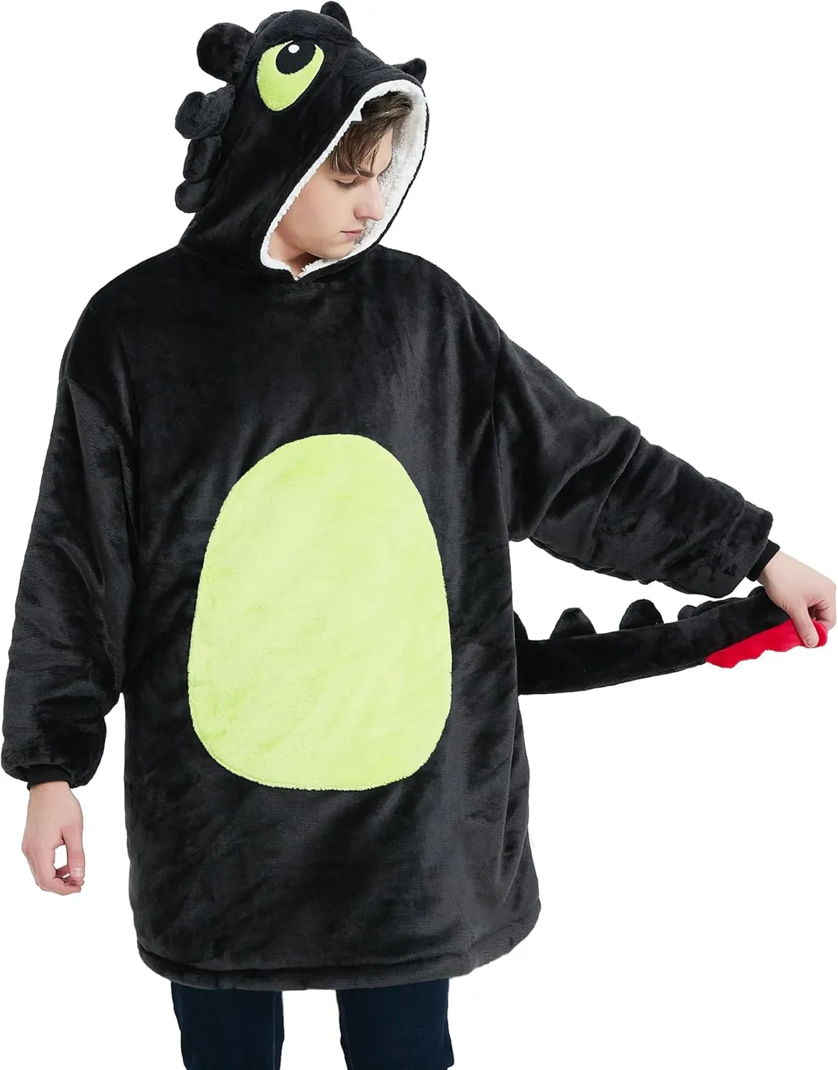 dressfan Unisex Dragon Costume Hoodie Sweatshirt Oversized Microfiber & Sherpa Warm Cozy with Giant Pocket,One Size Fits All