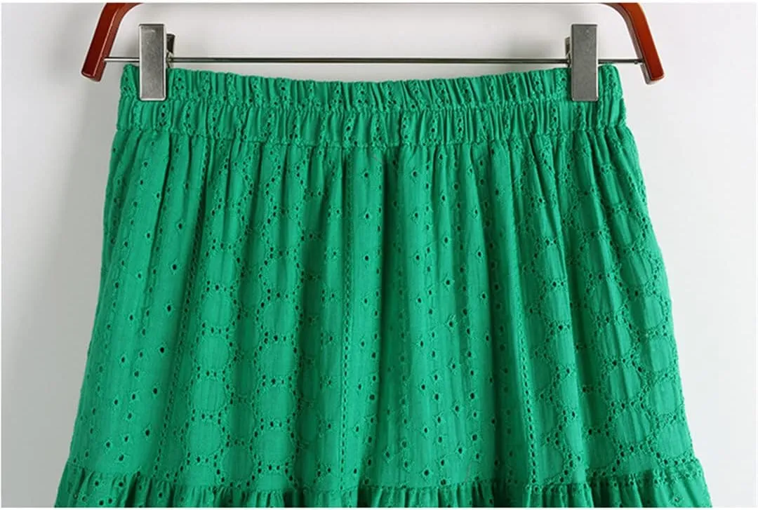 Elegant Crochet Lace Long Skirt for Women Spring Summer Casual Solid Hollow Out A Line High Waist Midi Skirt