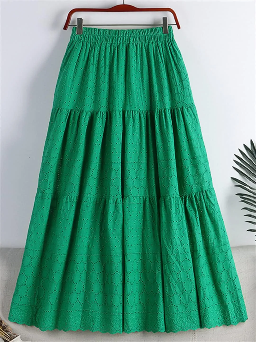 Elegant Crochet Lace Long Skirt for Women Spring Summer Casual Solid Hollow Out A Line High Waist Midi Skirt