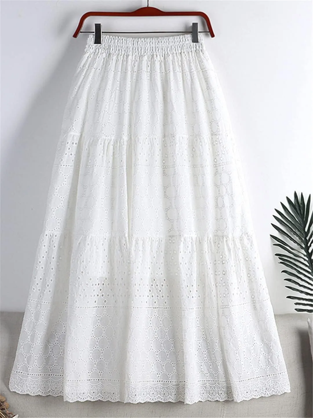 Elegant Crochet Lace Long Skirt for Women Spring Summer Casual Solid Hollow Out A Line High Waist Midi Skirt
