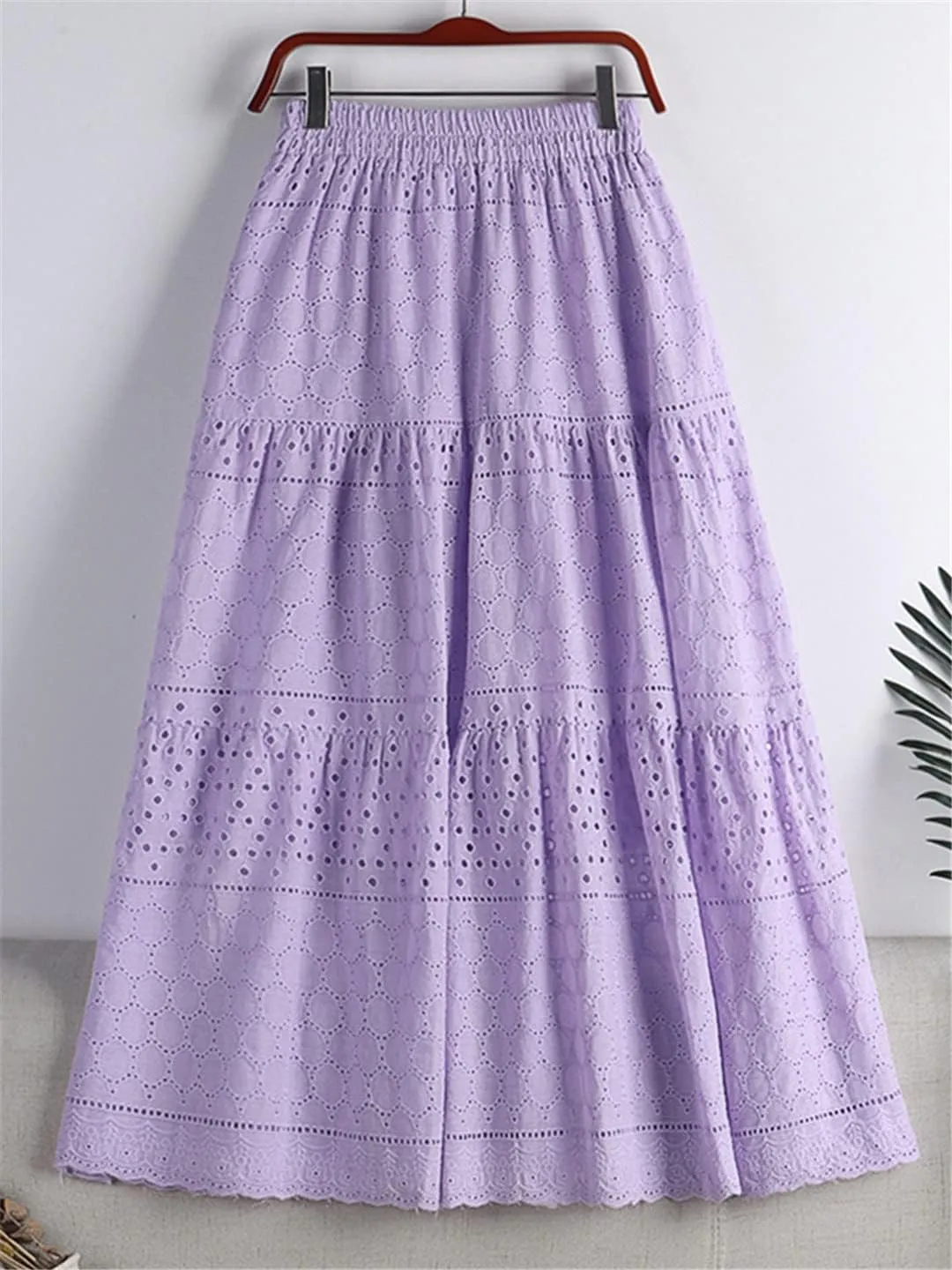 Elegant Crochet Lace Long Skirt for Women Spring Summer Casual Solid Hollow Out A Line High Waist Midi Skirt