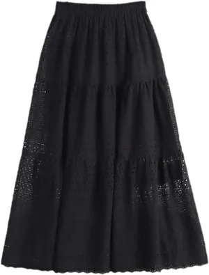 Elegant Crochet Lace Long Skirt for Women Spring Summer Casual Solid Hollow Out A Line High Waist Midi Skirt
