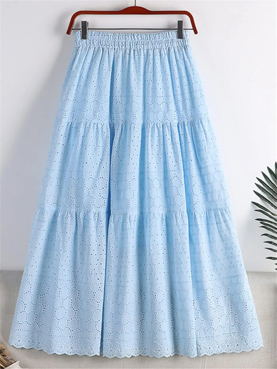 Elegant Crochet Lace Long Skirt for Women Spring Summer Casual Solid Hollow Out A Line High Waist Midi Skirt