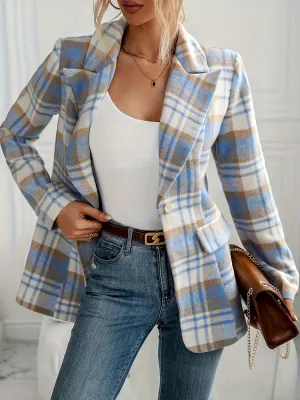 EMLORA | Elegant Blazer with Long Sleeves and Checked Button Closure