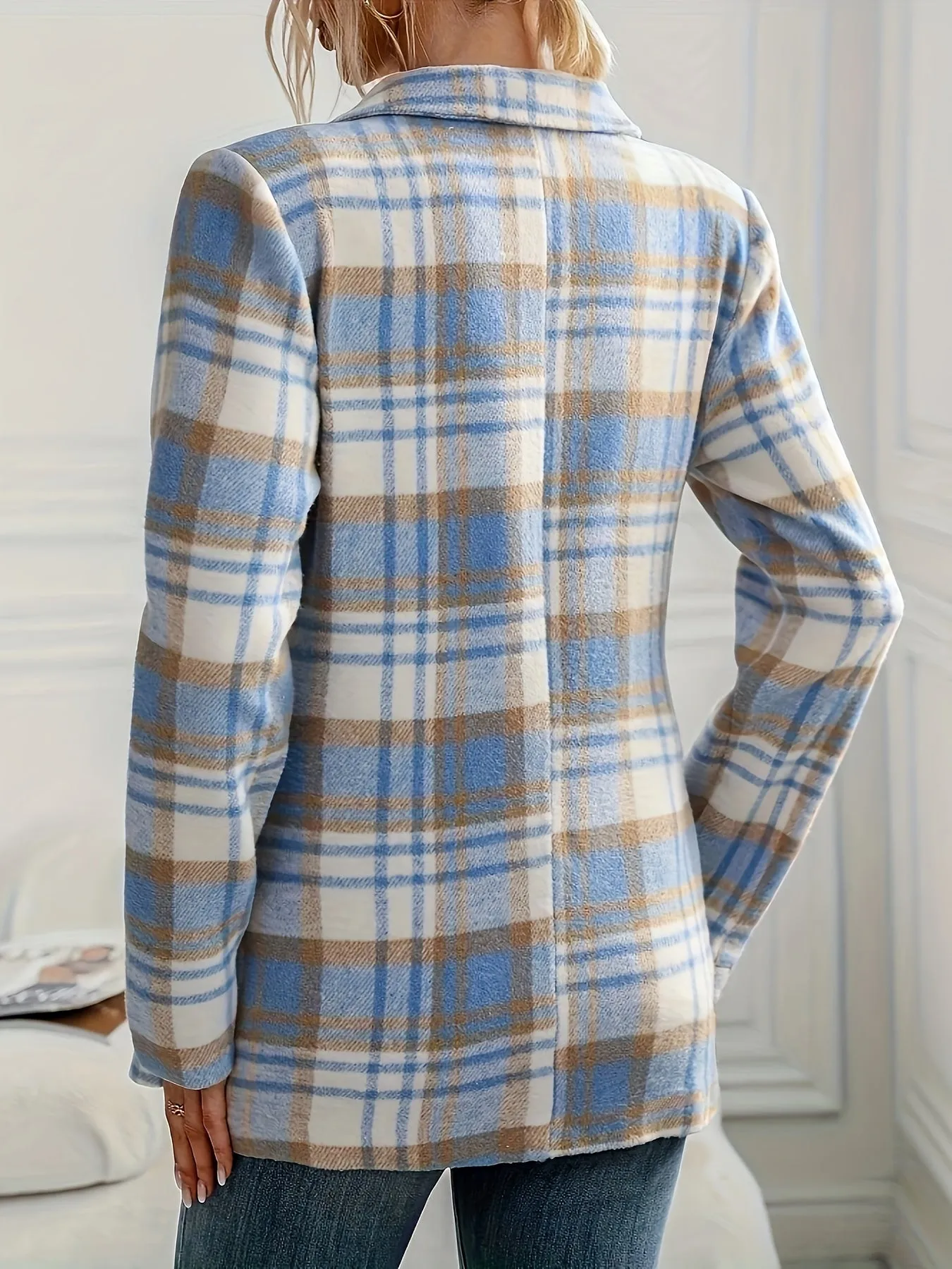 EMLORA | Elegant Blazer with Long Sleeves and Checked Button Closure