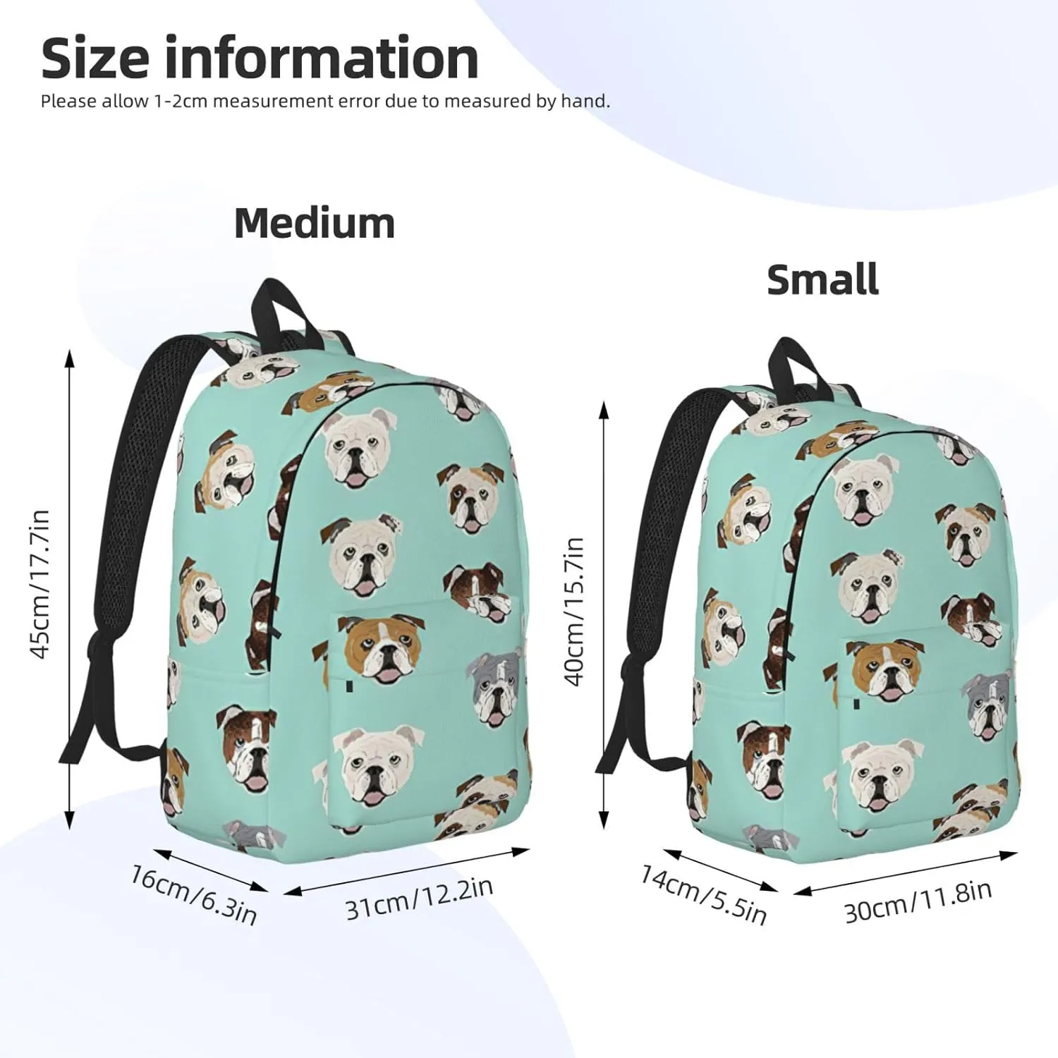 English Bulldog Faces Print Versatile Backpack Travel Backpack, Laptop Holder - Casual Daypack 15 In Laptops
