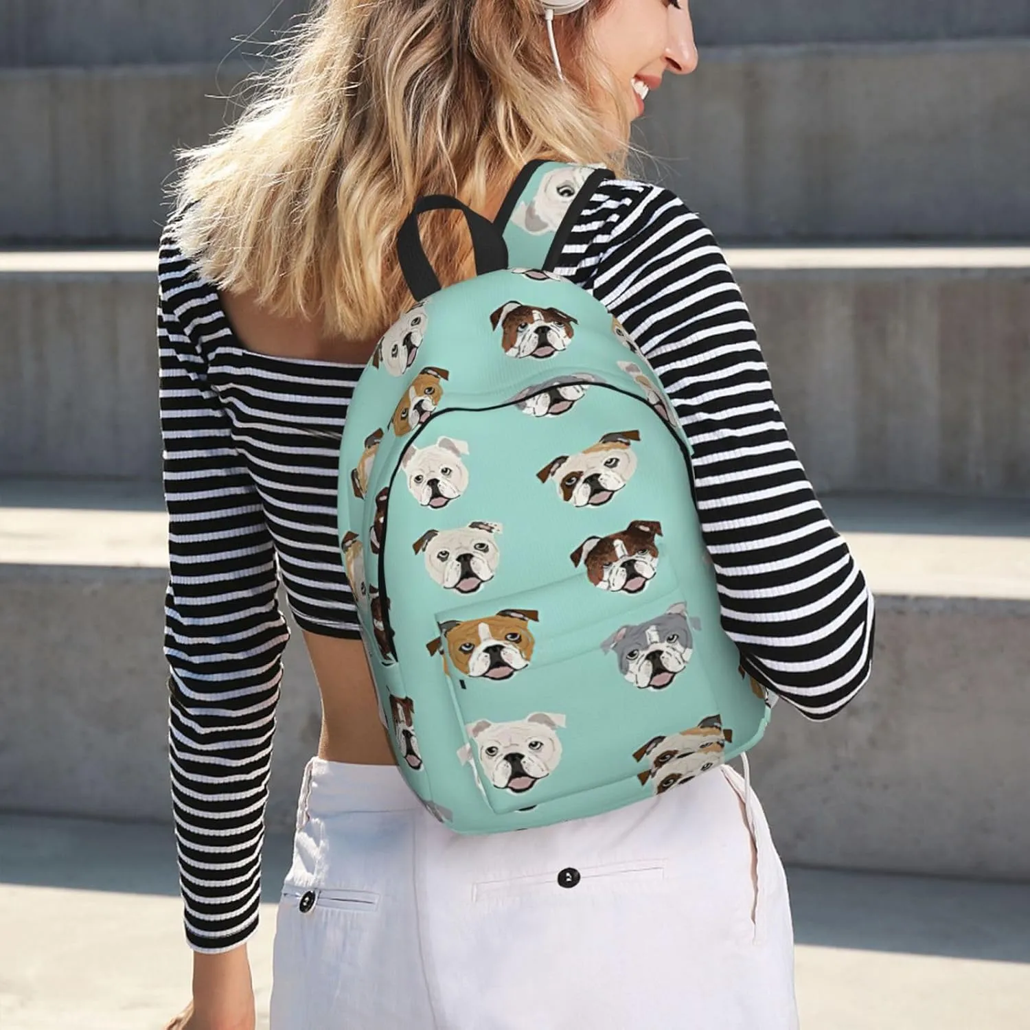 English Bulldog Faces Print Versatile Backpack Travel Backpack, Laptop Holder - Casual Daypack 15 In Laptops