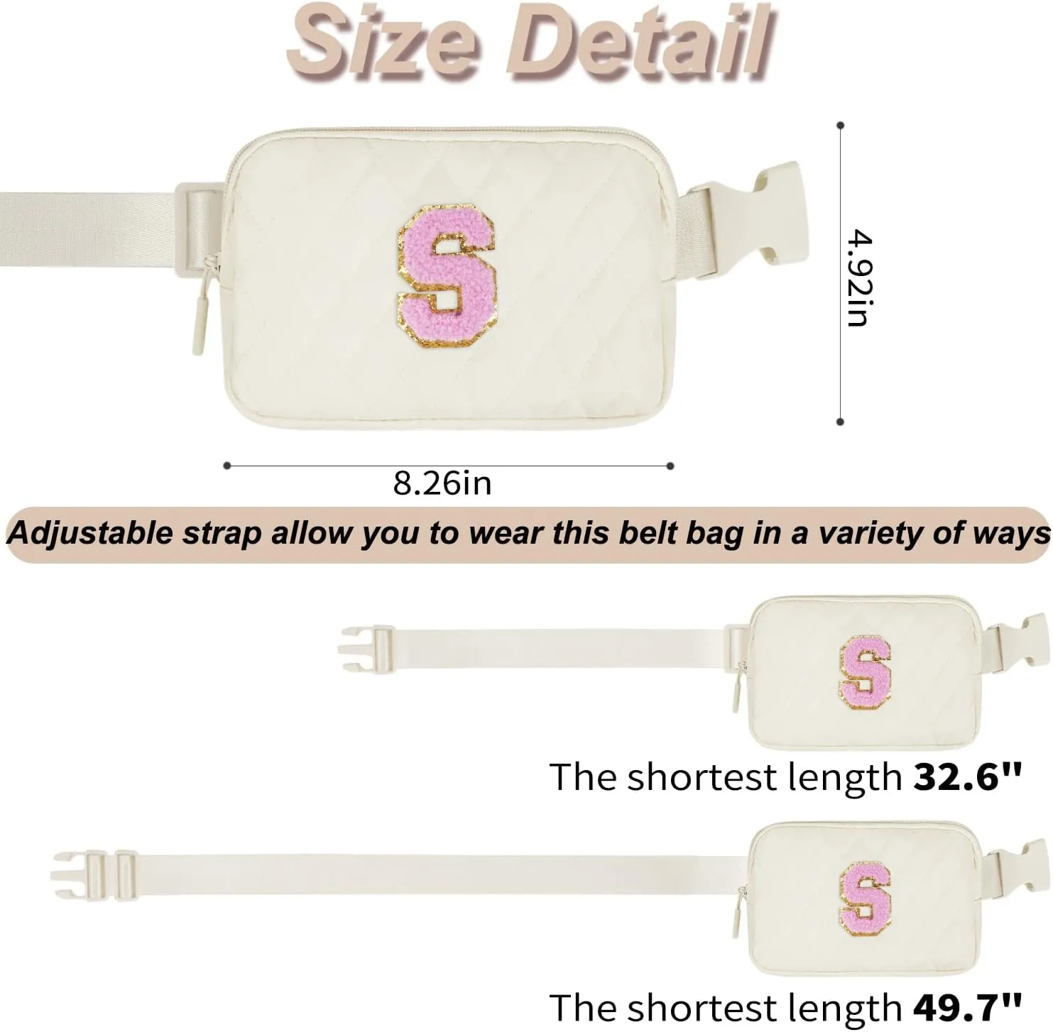 Essentials for Girls - Cute Teen Trendy Stuff Belt Bag - Cream, Pink