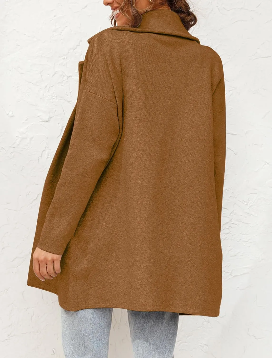 Famulily Cozy Coatigan for Women Casual Lapel Long Sleeve Midi Long Blazer Coat with Pockets