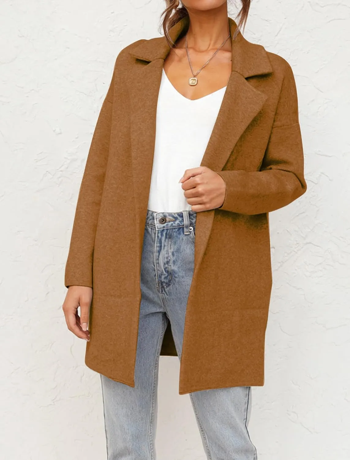 Famulily Cozy Coatigan for Women Casual Lapel Long Sleeve Midi Long Blazer Coat with Pockets