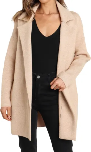 Famulily Cozy Coatigan for Women Casual Lapel Long Sleeve Midi Long Blazer Coat with Pockets