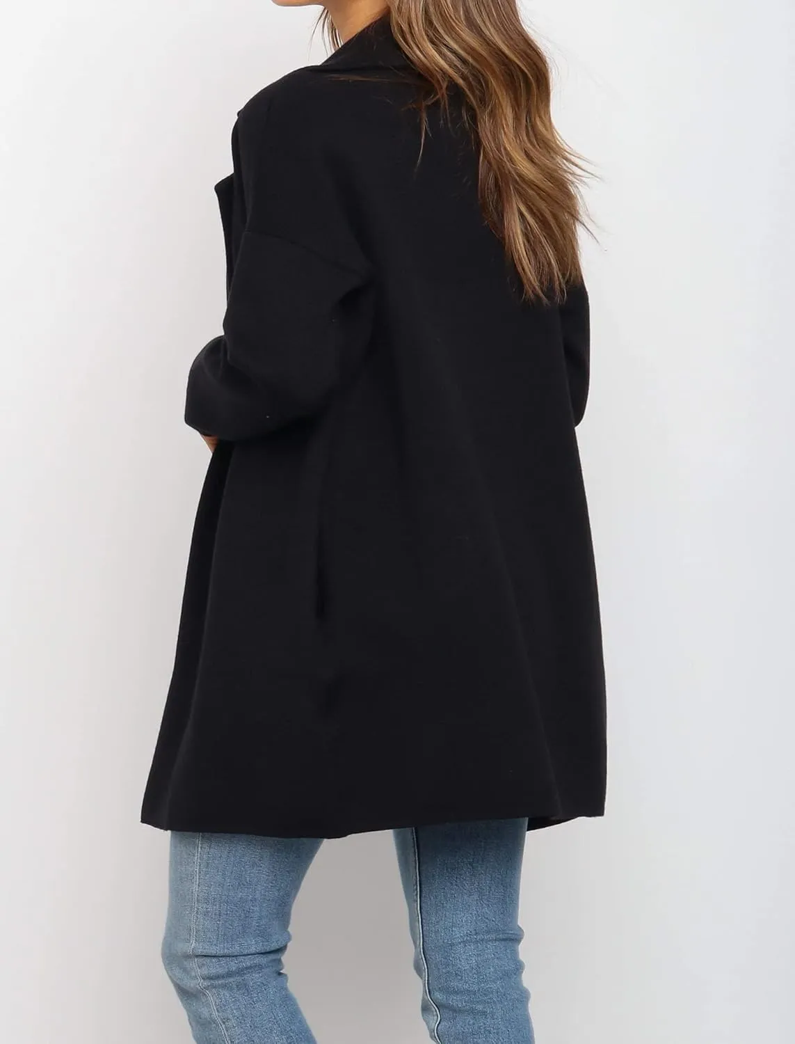 Famulily Cozy Coatigan for Women Casual Lapel Long Sleeve Midi Long Blazer Coat with Pockets
