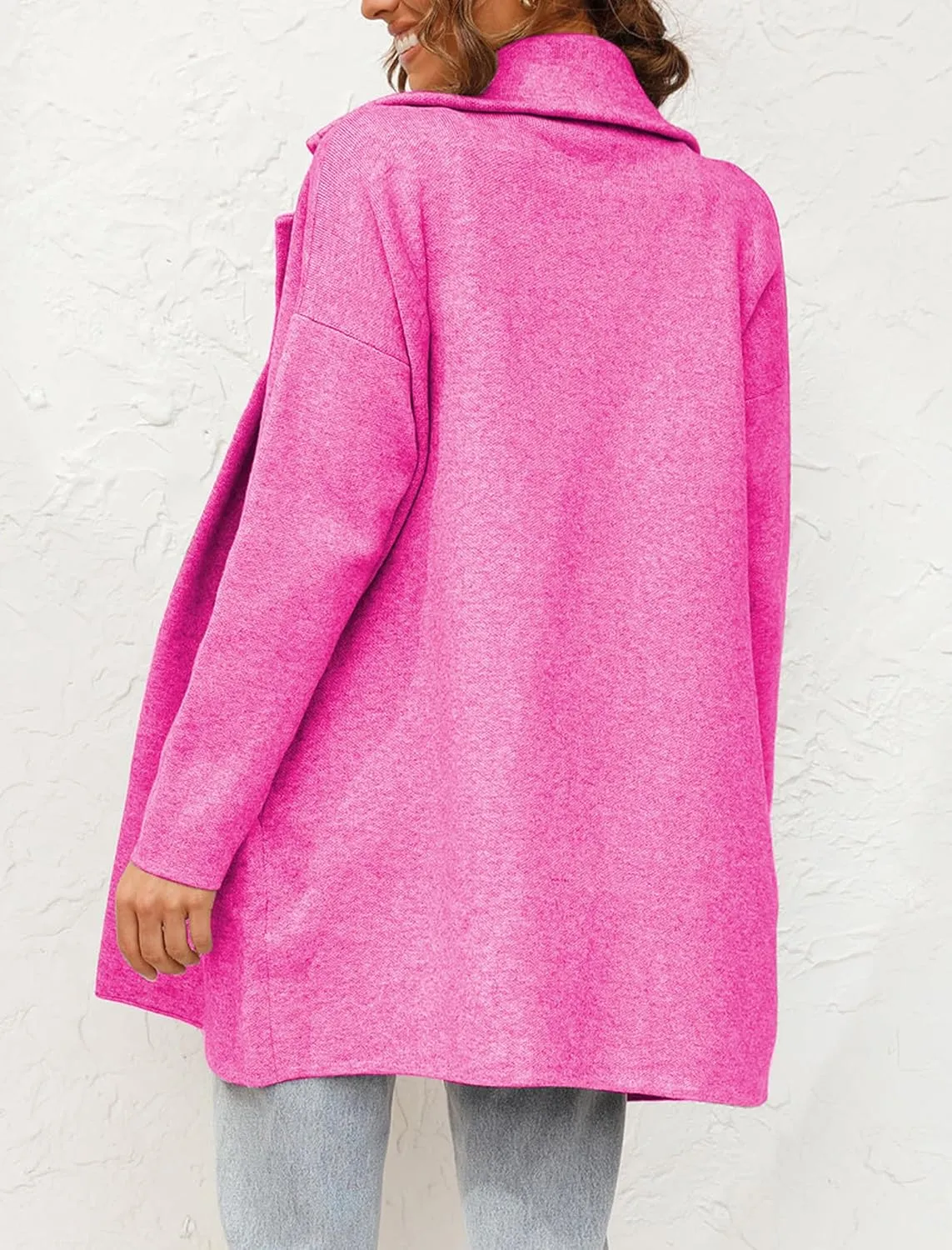 Famulily Cozy Coatigan for Women Casual Lapel Long Sleeve Midi Long Blazer Coat with Pockets