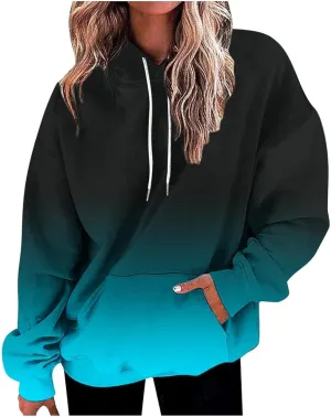 Fashion Ombre Tie Dye Hoodies for Teen Girls, Womens Casual Long Sleeve Hooded Pullover Gradient Baggy Sweatshirts