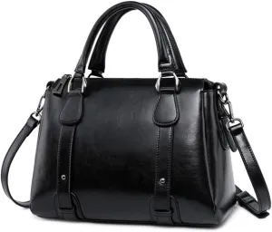 Fashionable Leather Satchel Handbag for Women - Versatile Top Handle Purse & Crossbody Bag with Zipper (Black)