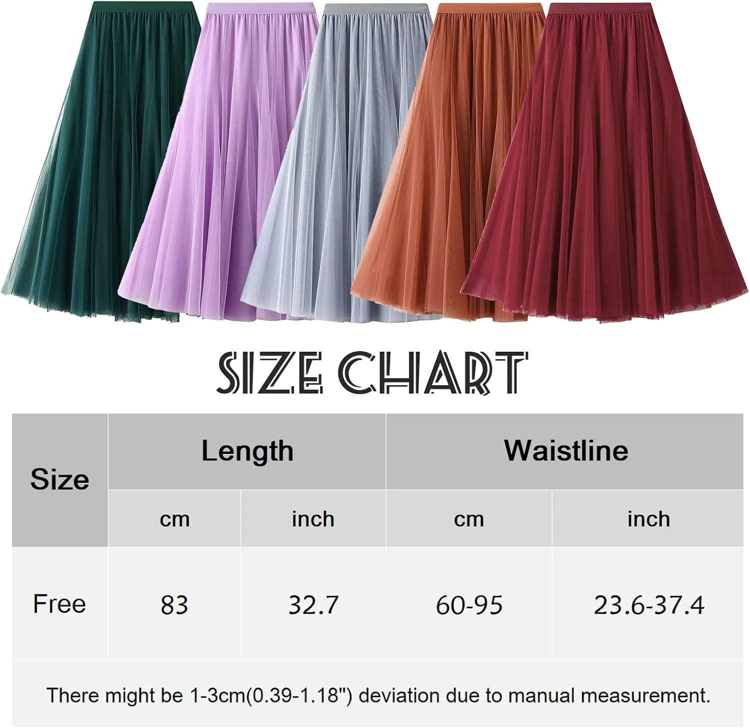 FEOYA Women Tutu Tulle Skirt A-Line Fairy Pleated Elastic Waist Maxi Midi Tea Length Party Evening Summer Casual Skirt