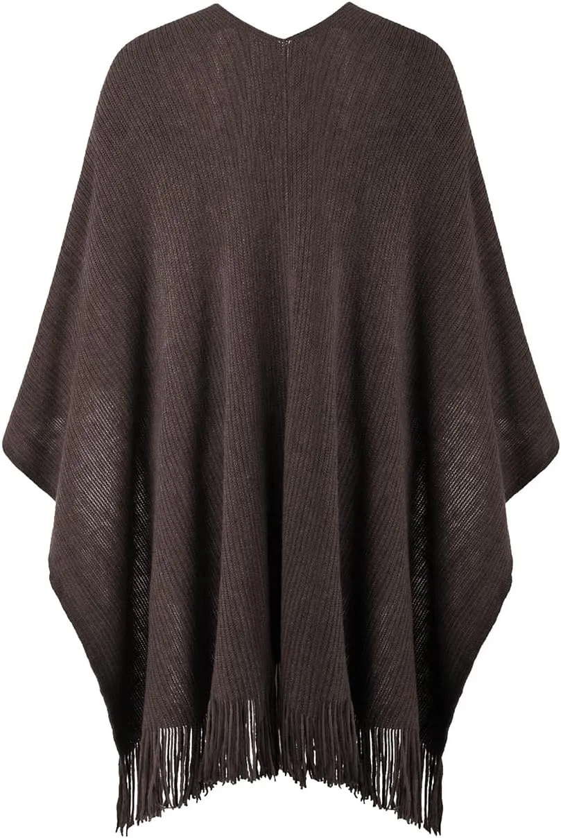 Ferand Women's Shawl Wraps with Pockets Open Front Fringe Poncho Cozy Knit Lightweight Cardigan Sweater