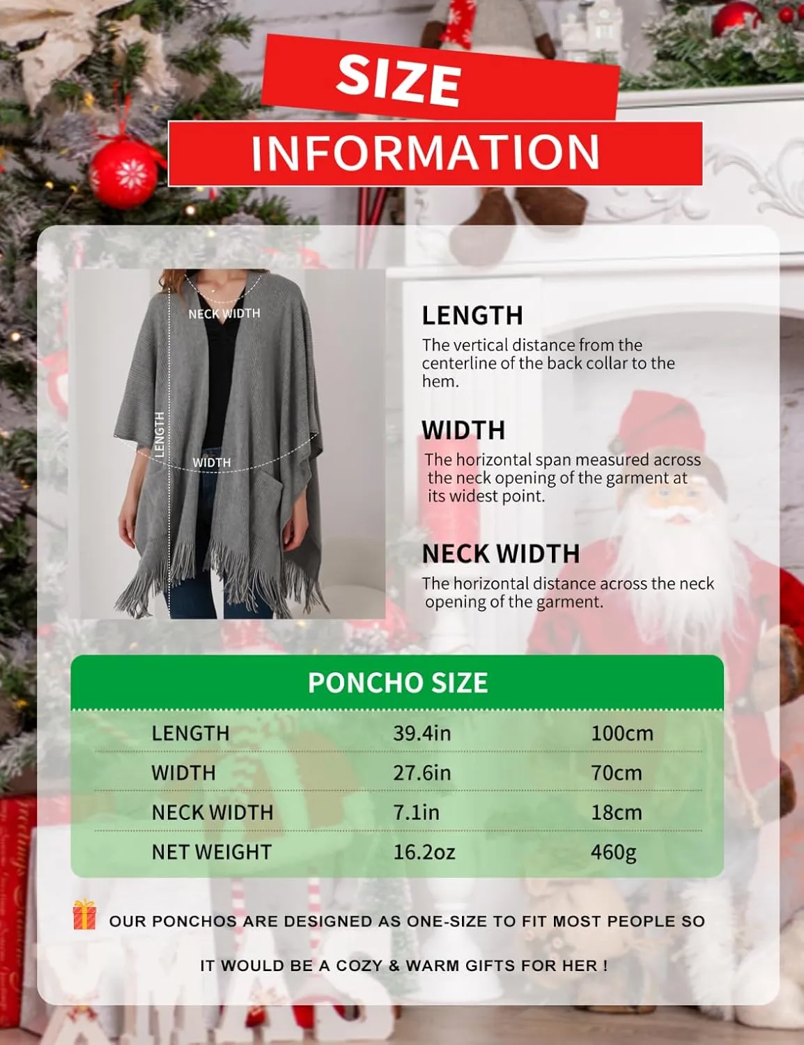Ferand Women's Shawl Wraps with Pockets Open Front Fringe Poncho Cozy Knit Lightweight Cardigan Sweater