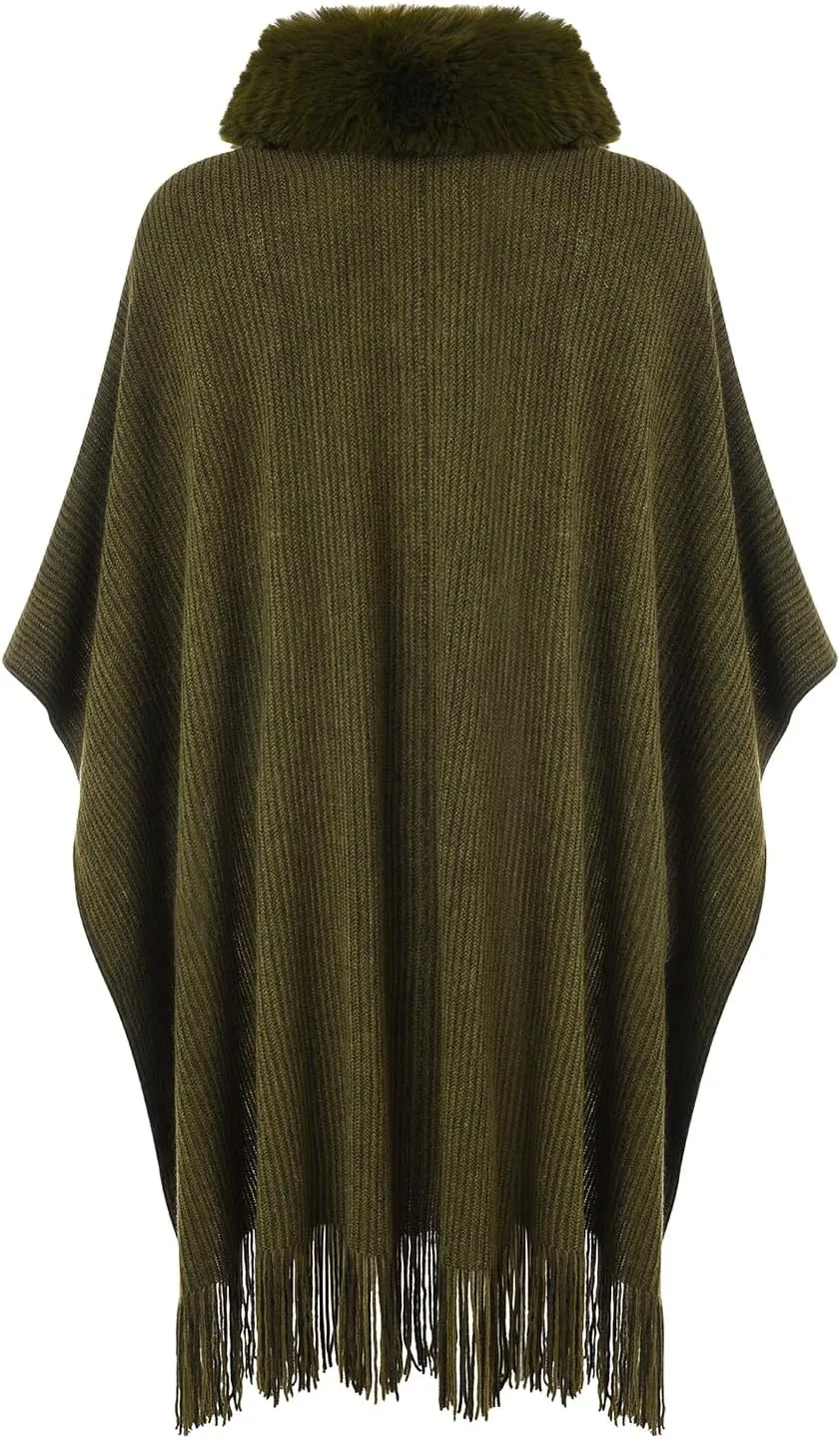 Ferand Women's Shawl Wraps with Pockets Open Front Fringe Poncho Cozy Knit Lightweight Cardigan Sweater