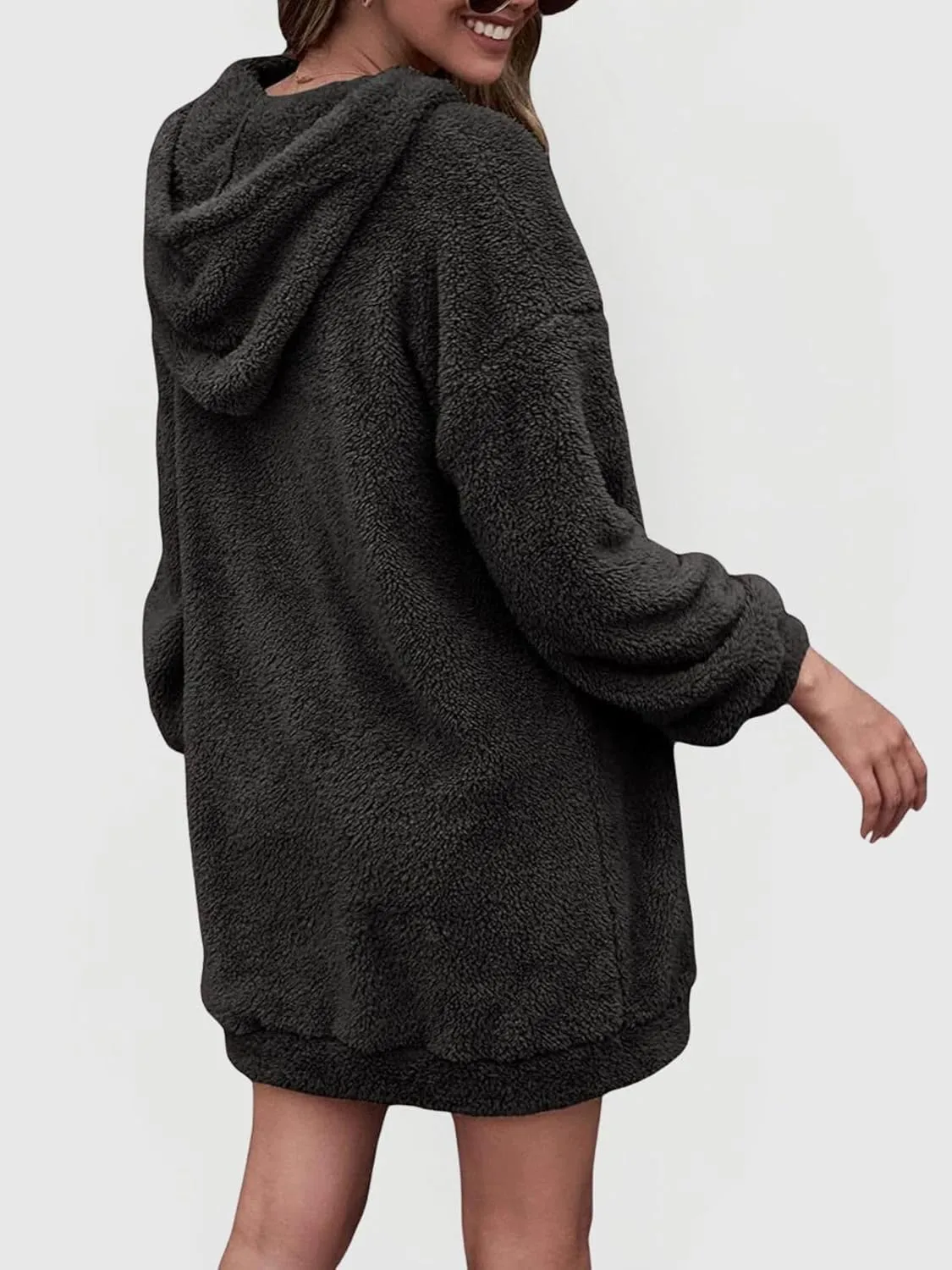 Fleece Hoodie Women Quarter Zip Pullover Hoodie Dress Soft Cozy Hooded Sweatshirt Dress Oversized Fuzzy Hoodies