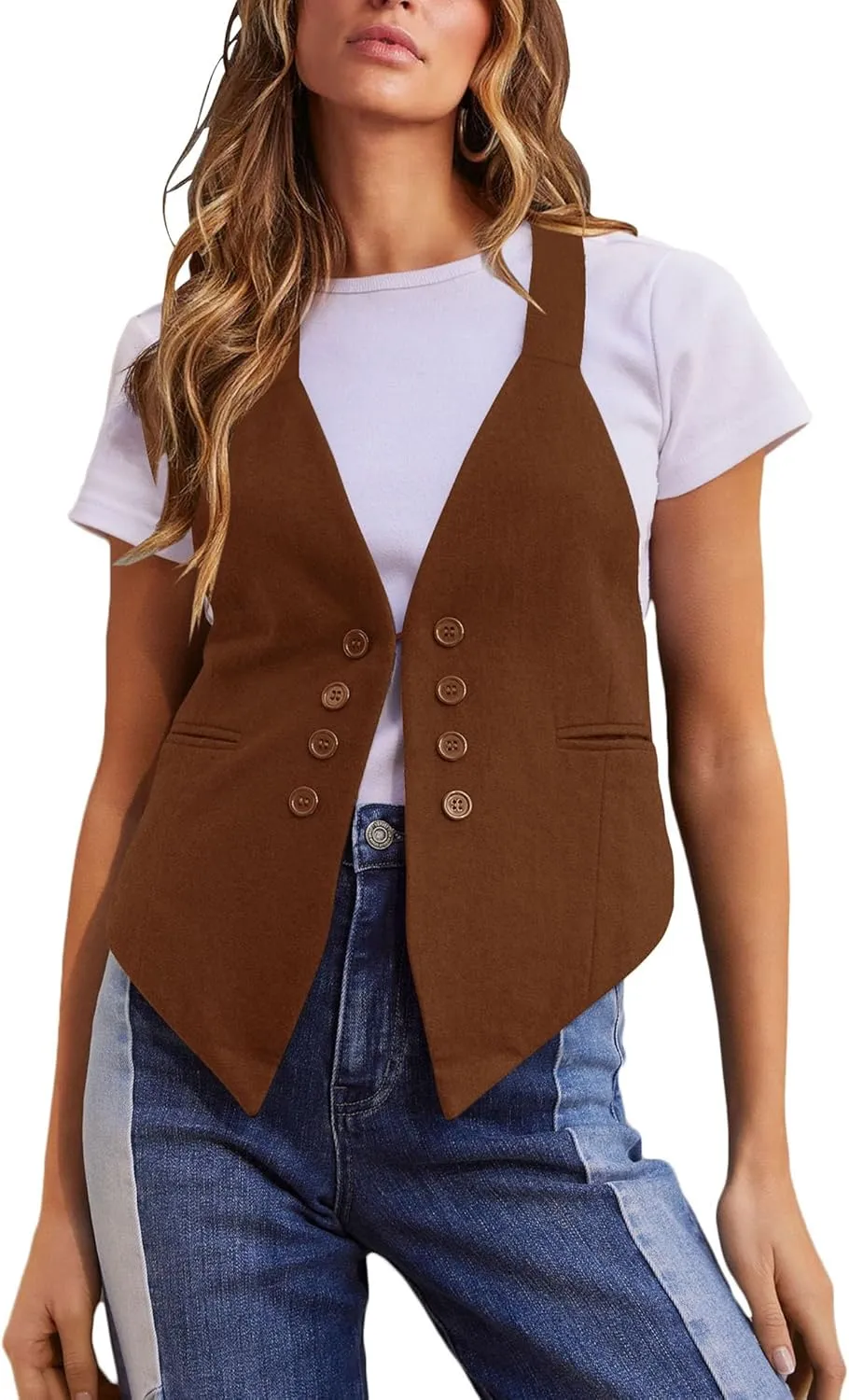 Floral Find Women's Casual Versatile Button Up Sleeveless Vest Sexy V Neck Jacket Waistcoat