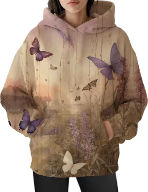 Flower Hoodie for Women Y2K Oversized Floral Printed Sweatshirts Casual Long Sleeve Hooded Sweatshirts with Pocket