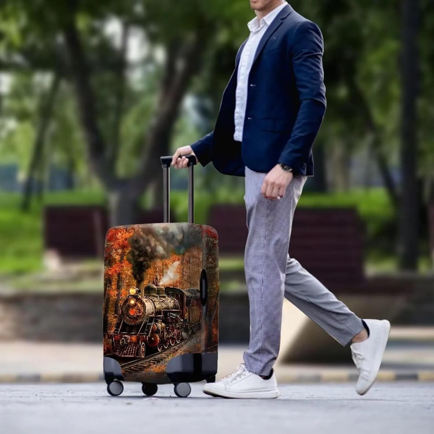 FOR U DESIGNS Carry on Luggage Cover Asethetic Luggage Protector Suitcase Cover Fit for 18-21 Inch Luggage Train Print Soft Comfortable