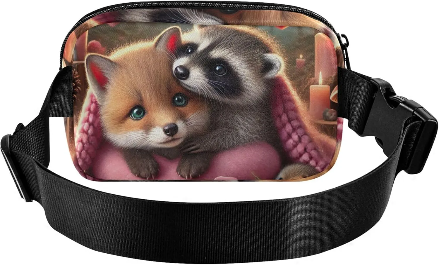Fox Raccoon Cozy Love Night Fanny Packs Women Neon Anti Theft Belt Bag Waterproof Waist Bag for Women