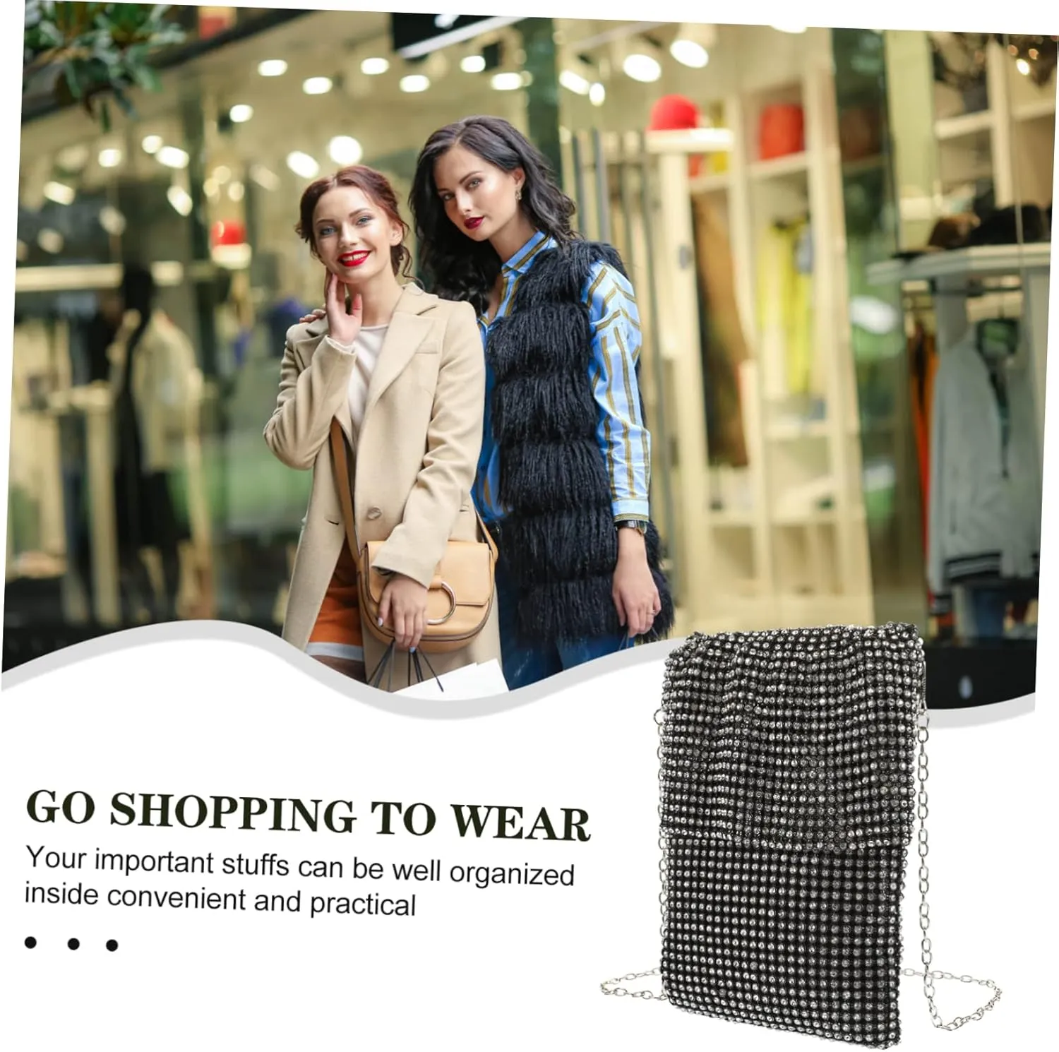 GALPADA Women's Rhinestone Clutch Vertical Dinner Bag Fashion Wallet Decorative Evening Bag Versatile Clutch Bag