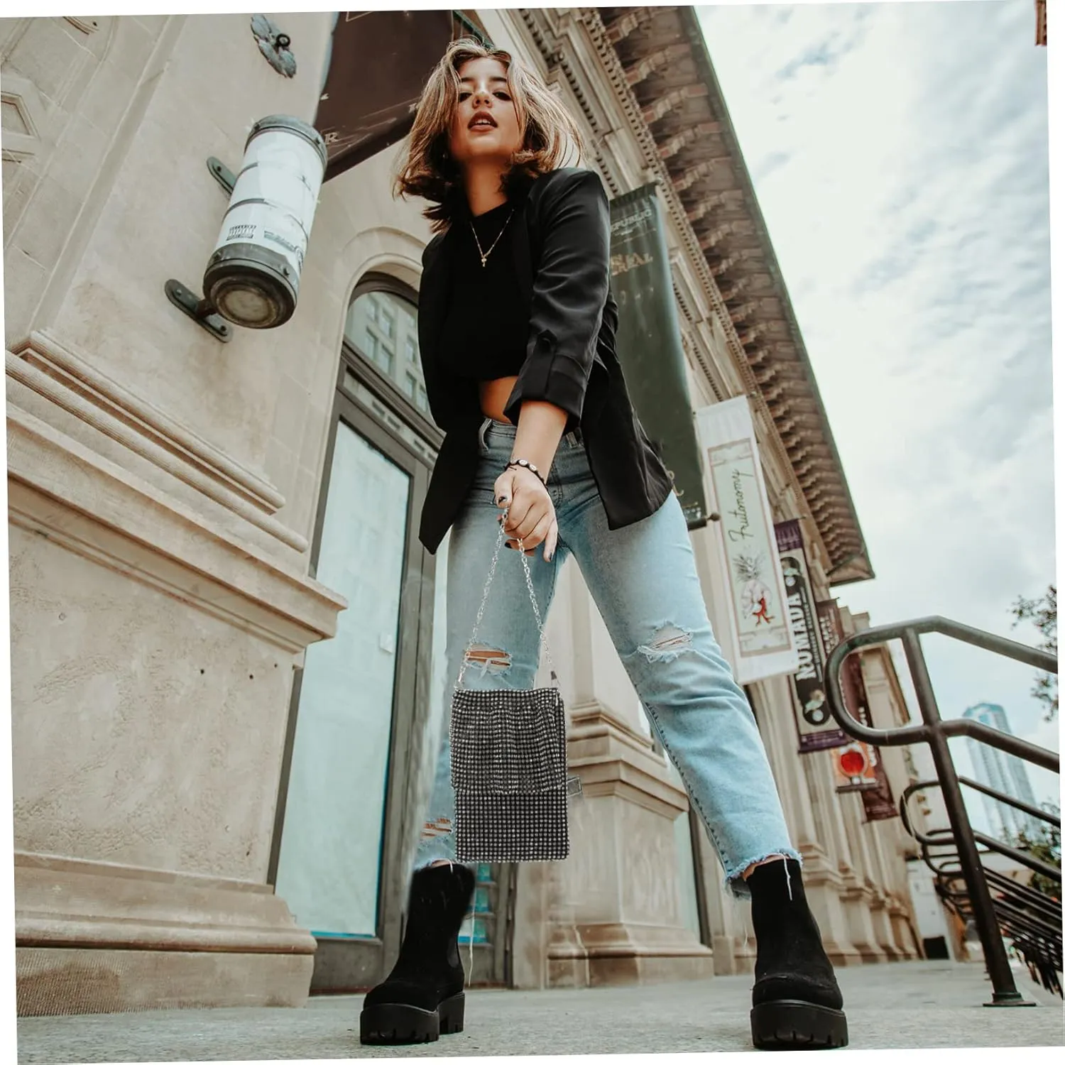 GALPADA Women's Rhinestone Clutch Vertical Dinner Bag Fashion Wallet Decorative Evening Bag Versatile Clutch Bag