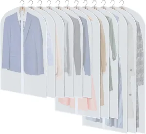 Garment Bags for Hanging Clothes, Set of 12 Suit Bags Dust-Resistant Clothes Cover Bags PEVA Breathable Clothes Protectors with Full Zipper for Closet Storage, 24 x 40/47/55