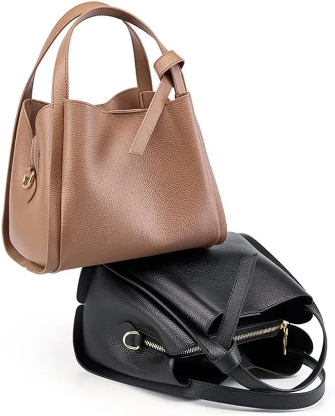 Genuine leather bucket bag Shoulder Purses for women Trendy Adjustable Strap