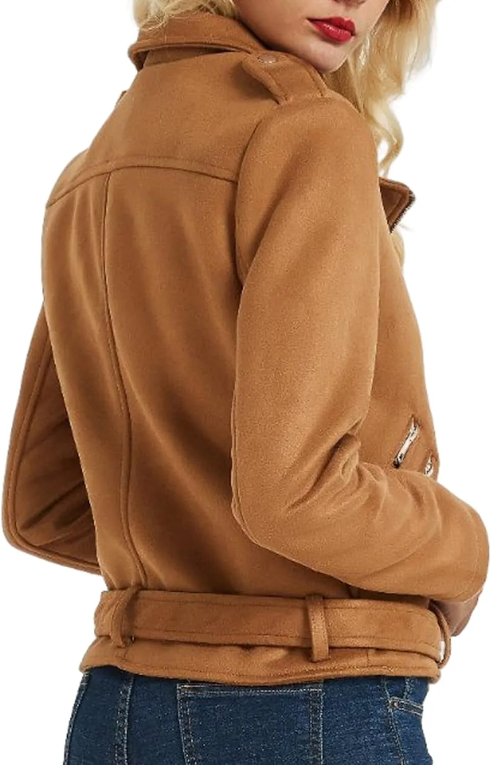 Geschallino Women's Faux Leather Jacket Spring Fall Clothes Trendy Motorcycle Biker Coat