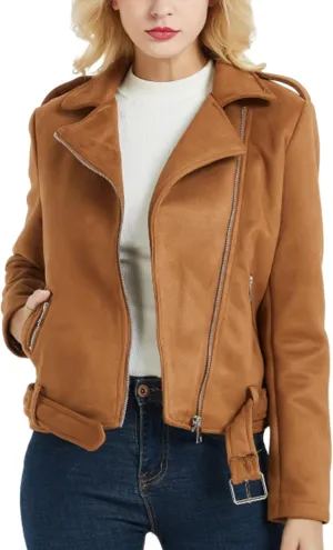 Geschallino Women's Faux Leather Jacket Spring Fall Clothes Trendy Motorcycle Biker Coat